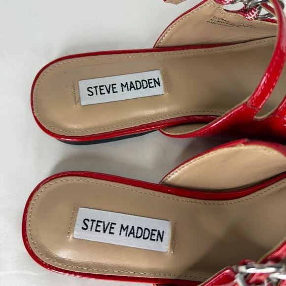 Steve Madden Elizaa Red Patent Mary Jane Pointed Toe Mules Flat Shoes 7.5M - Picture 7 of 8